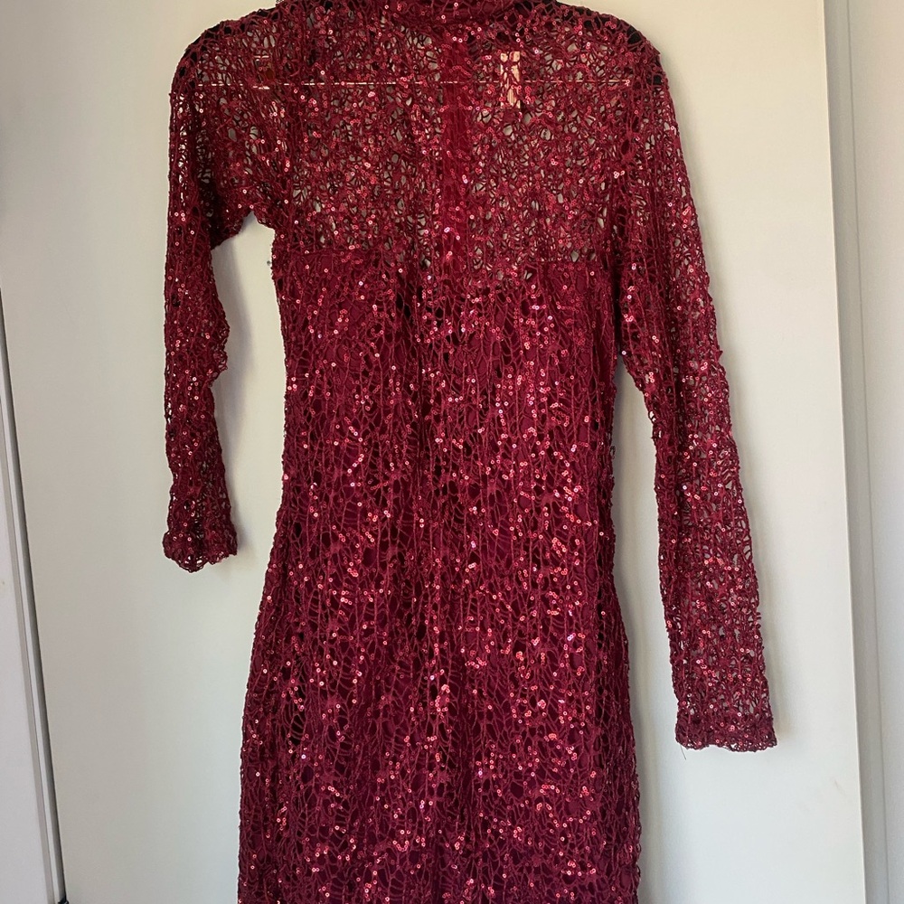 Elegant Long Sleeve Burgundy Lace Dress